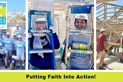 Raising the roof on the first of two Habitat-Thrivent Faith Build homes